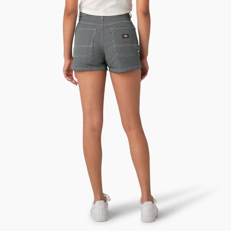 Blue Dickies Hickory Stripe Carpenter Women's Shorts | 268-DGSZFN