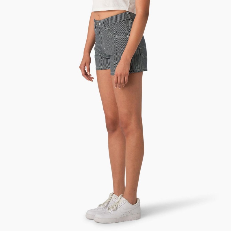 Blue Dickies Hickory Stripe Carpenter Women's Shorts | 268-DGSZFN