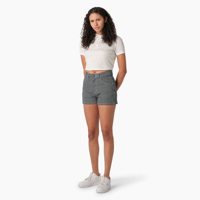 Blue Dickies Hickory Stripe Carpenter Women's Shorts | 268-DGSZFN