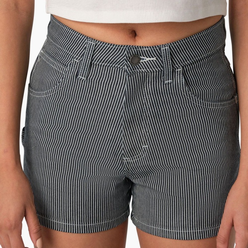 Blue Dickies Hickory Stripe Carpenter Women's Shorts | 268-DGSZFN