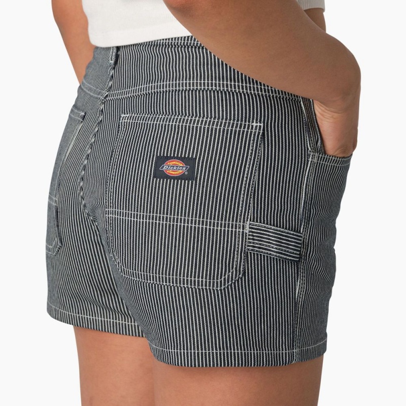 Blue Dickies Hickory Stripe Carpenter Women's Shorts | 268-DGSZFN