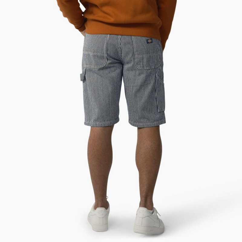 Blue Dickies Hickory Stripe Relaxed Fit Carpenter Men's Shorts | 593-LDESYI