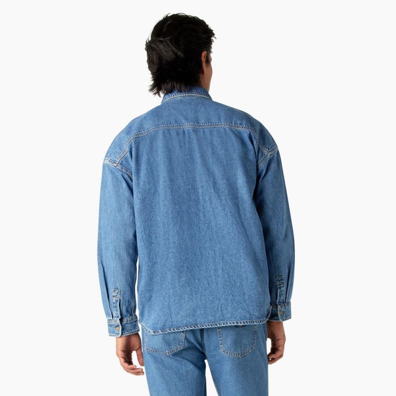 Blue Dickies Houston Denim Men's Shirt | 068-QFBPOY