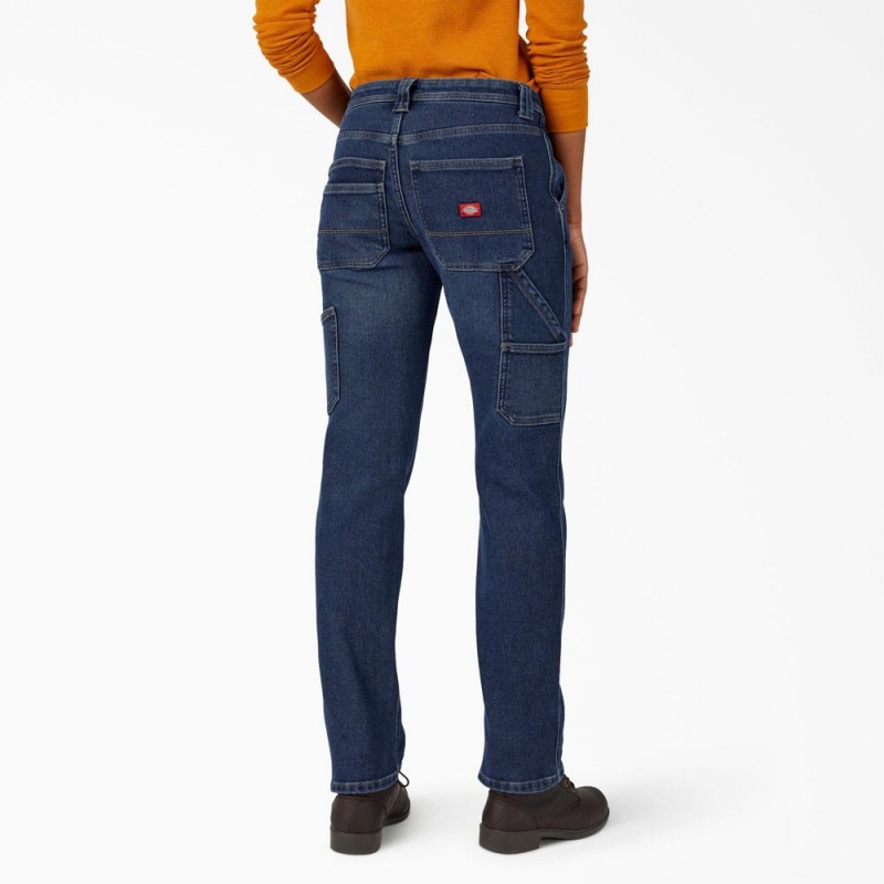 Blue Dickies Lined Relaxed Fit Carpenter Women's Jeans | 452-FVWTBZ