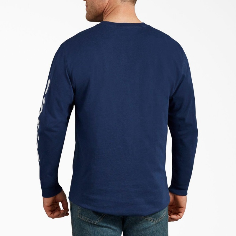 Blue Dickies Long-Sleeve Graphic Men's T-Shirt | 438-MRWOUI