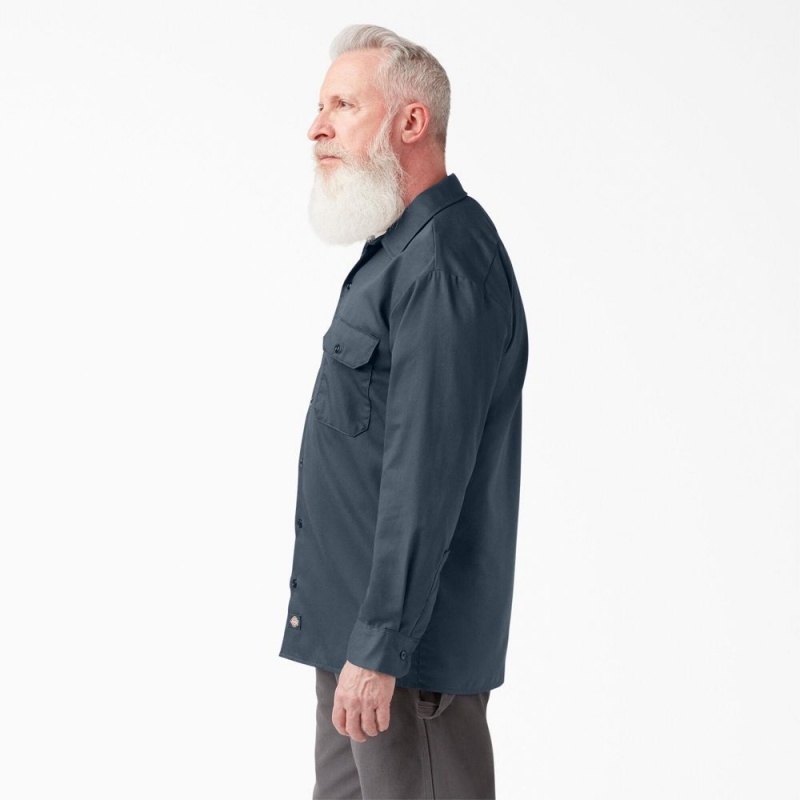 Blue Dickies Long Sleeve Men's Work Shirts | 243-TZROEV