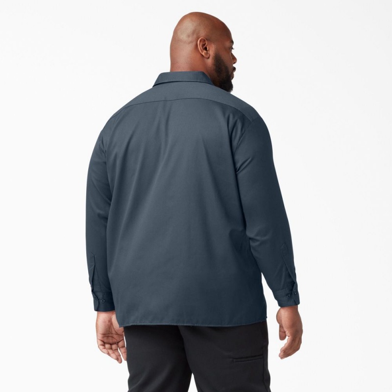 Blue Dickies Long Sleeve Men's Work Shirts | 243-TZROEV