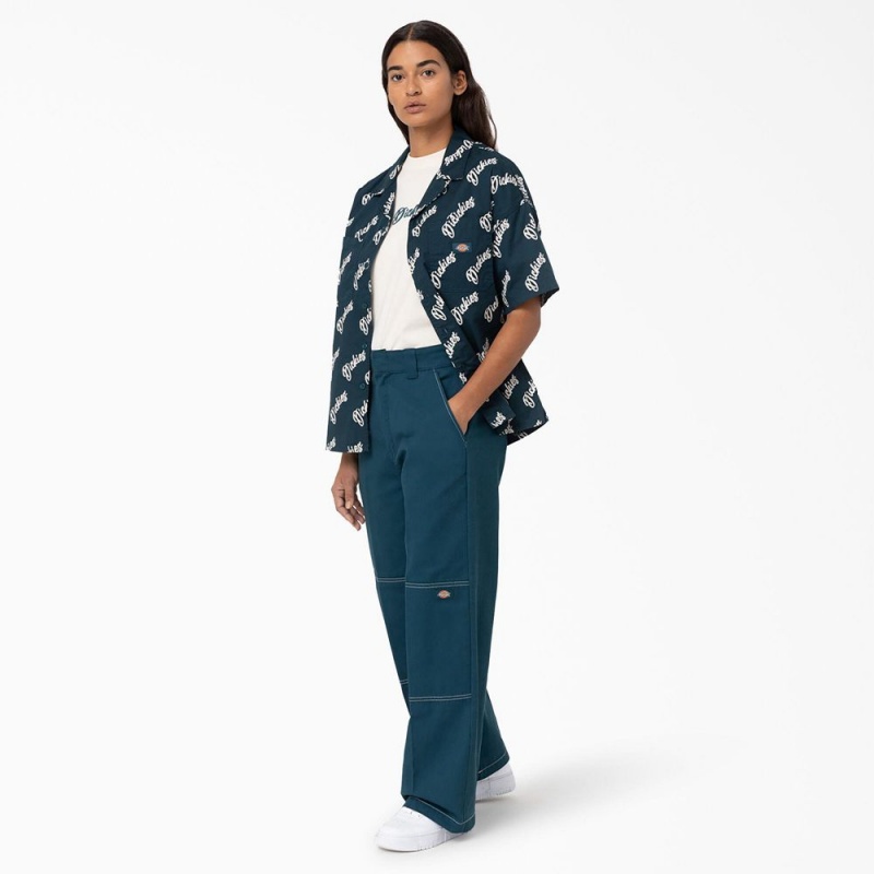 Blue Dickies Mayetta Logo Print Women's Shirt | 926-IZVMXN