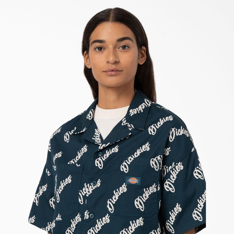 Blue Dickies Mayetta Logo Print Women's Shirt | 926-IZVMXN