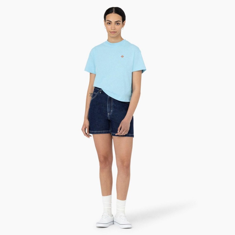 Blue Dickies Oakport Cropped Women's T-Shirt | 906-BRYWPK