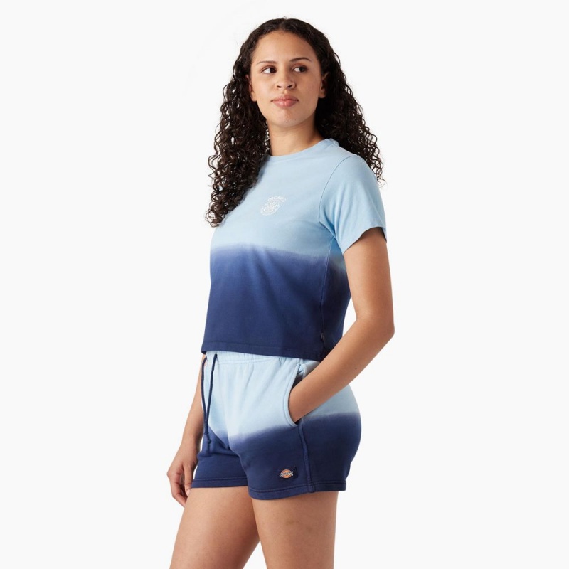 Blue Dickies Ombre Cropped Women's T-Shirt | 874-CAPVRT