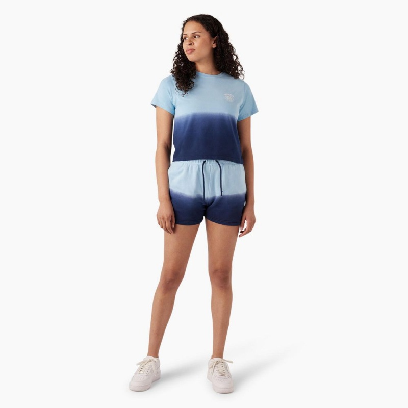 Blue Dickies Ombre Cropped Women's T-Shirt | 874-CAPVRT