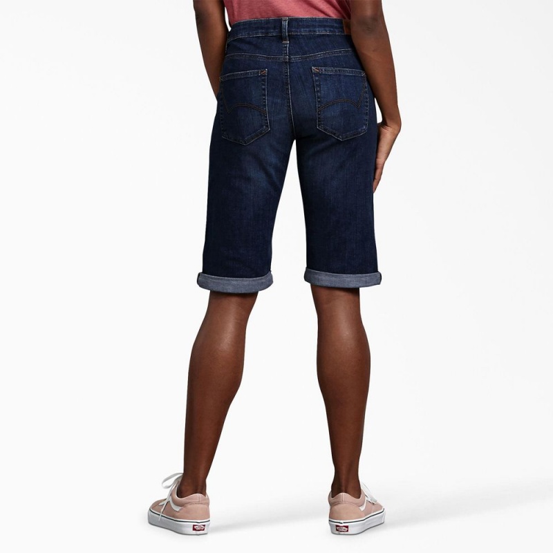 Blue Dickies Perfect Shape Straight Fit Bermuda Jean Women's Shorts | 654-SORLNE