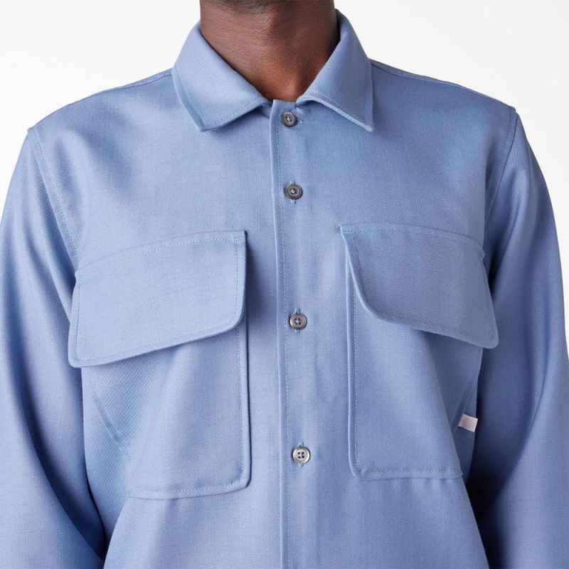 Blue Dickies Premium Collection Boxy Men's Shirt | 350-TPDOIZ