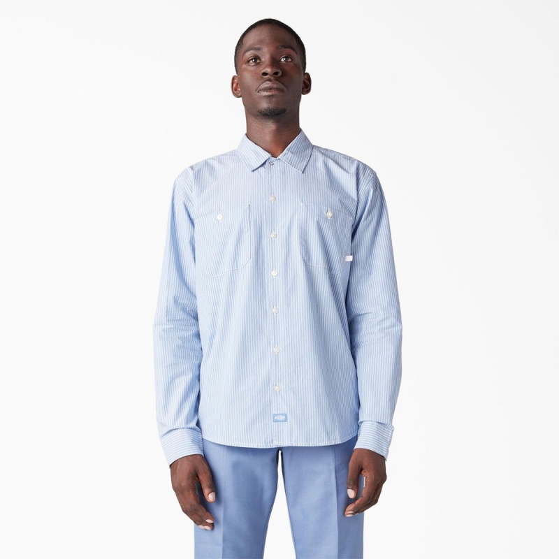 Blue Dickies Premium Collection Service Men's Shirt | 205-WNIKME