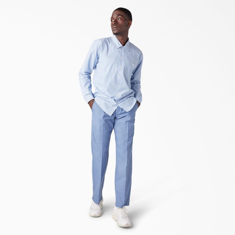 Blue Dickies Premium Collection Service Men's Shirt | 205-WNIKME