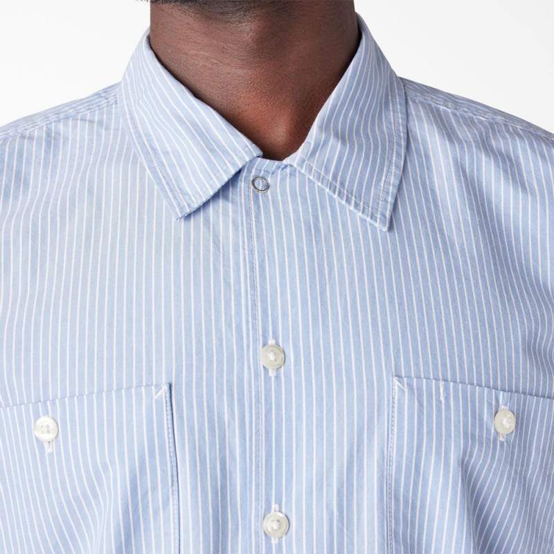 Blue Dickies Premium Collection Service Men's Shirt | 205-WNIKME