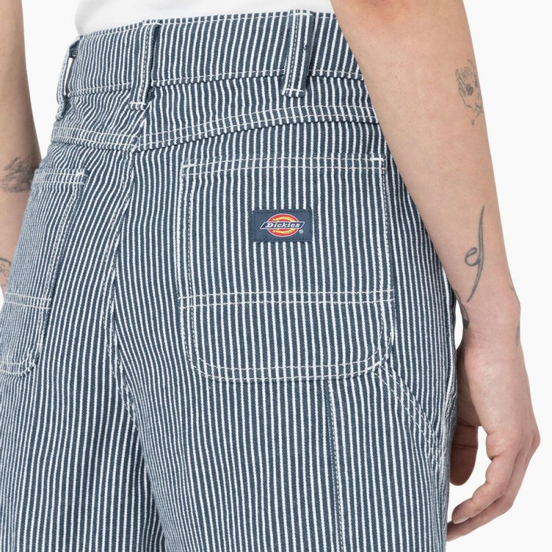 Blue Dickies Regular Fit Hickory Stripe Women's Shorts | 163-MONHRD