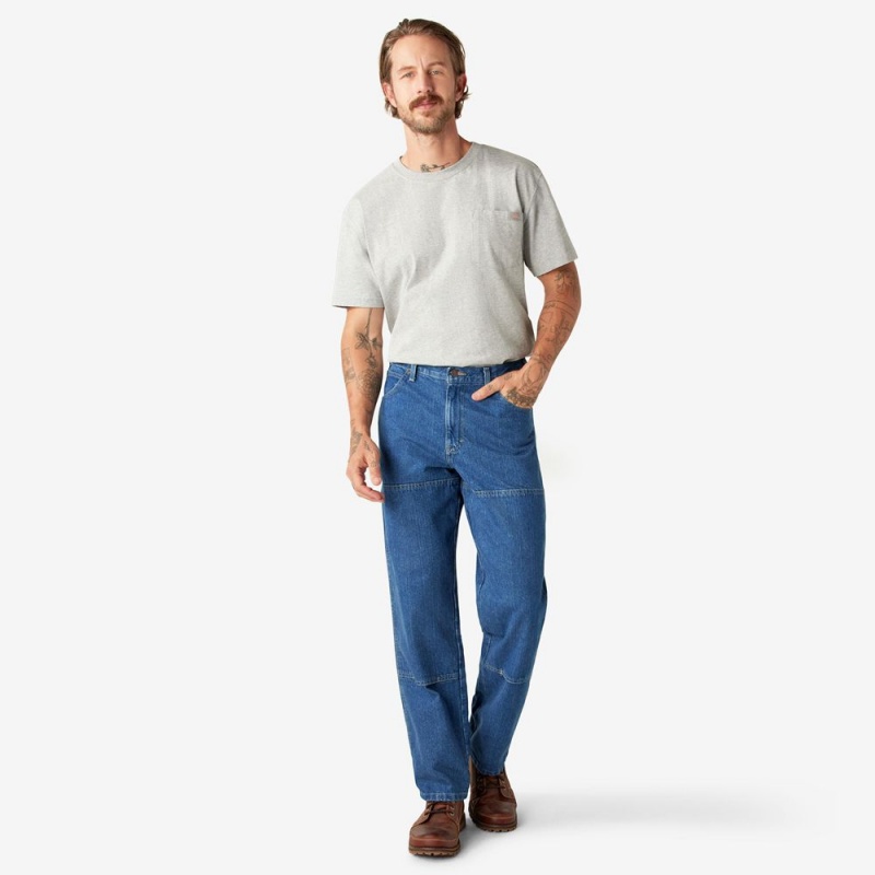 Blue Dickies Relaxed Fit Double Knee Men's Jeans | 457-FQWZMA