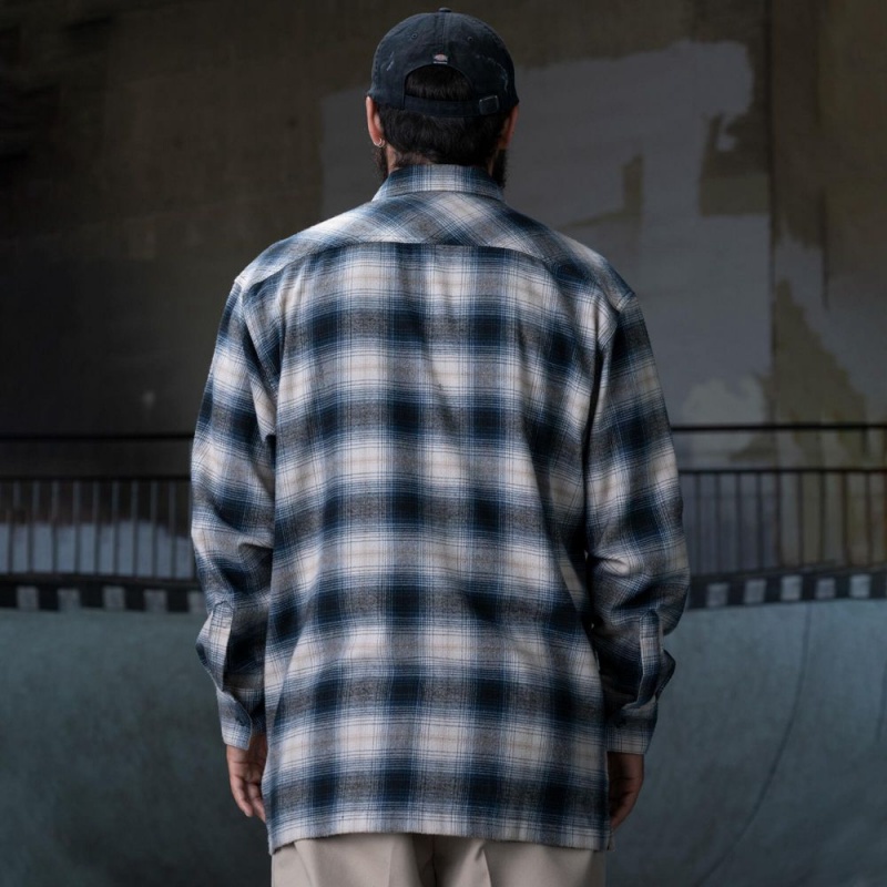 Blue Dickies Ronnie Sandoval Brushed Flannel Men's Shirt | 031-IEPLUH