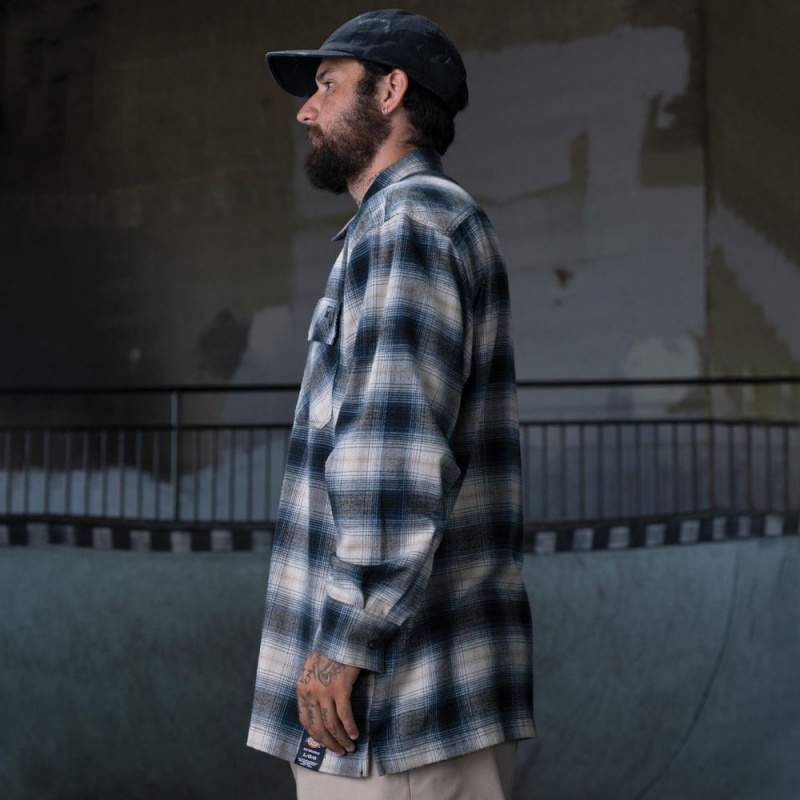 Blue Dickies Ronnie Sandoval Brushed Flannel Men's Shirt | 031-IEPLUH