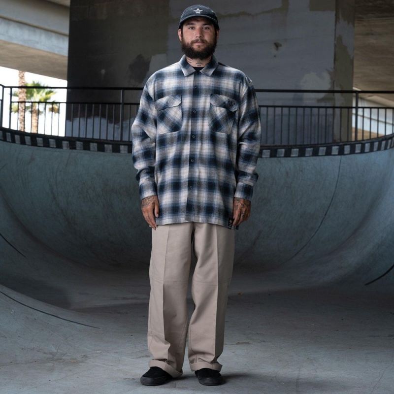 Blue Dickies Ronnie Sandoval Brushed Flannel Men's Shirt | 031-IEPLUH