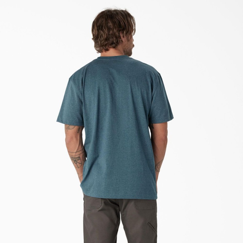 Blue Dickies Short Sleeve Heavyweight Logo Men's T-Shirt | 256-RSZMQO