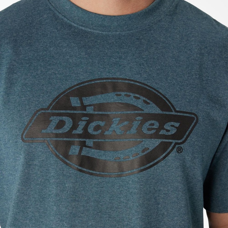 Blue Dickies Short Sleeve Heavyweight Logo Men's T-Shirt | 256-RSZMQO