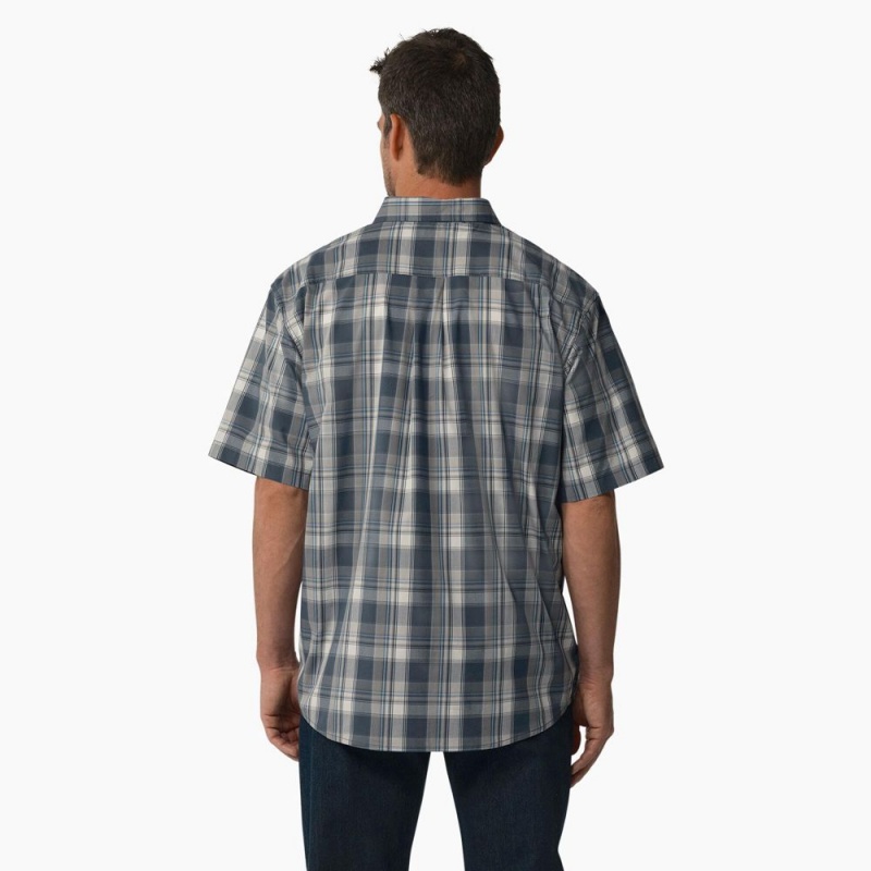 Blue Dickies Short Sleeve Woven Men's Shirt | 508-ZFTPRG