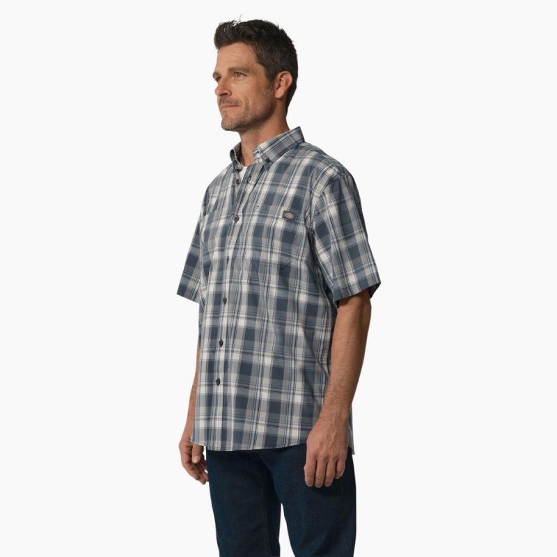 Blue Dickies Short Sleeve Woven Men's Shirt | 508-ZFTPRG