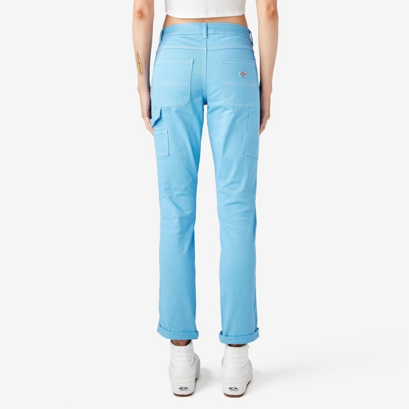 Blue Dickies Slim Straight Fit Roll Hem Carpenter Women's Pants | 534-GUAOJI