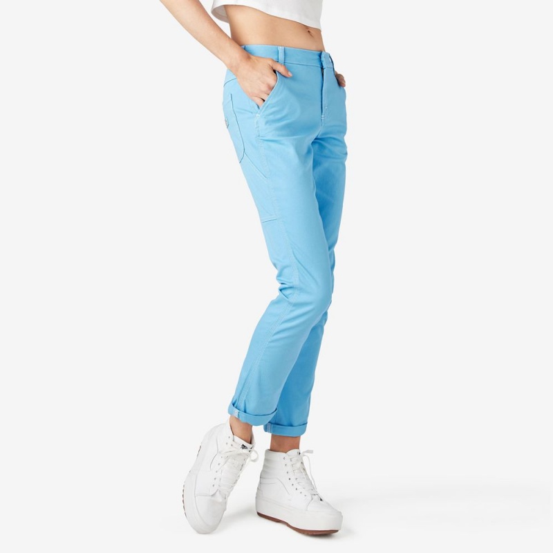 Blue Dickies Slim Straight Fit Roll Hem Carpenter Women's Pants | 534-GUAOJI