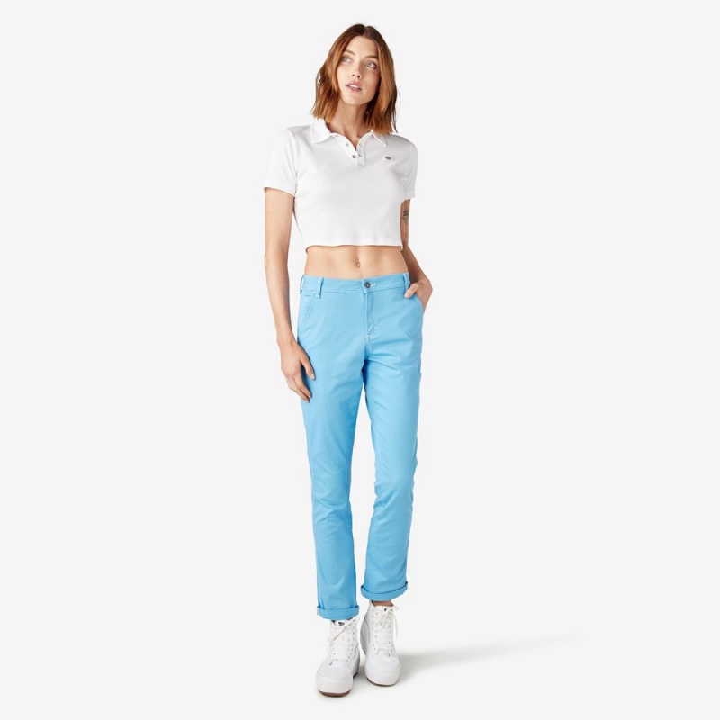 Blue Dickies Slim Straight Fit Roll Hem Carpenter Women's Pants | 534-GUAOJI