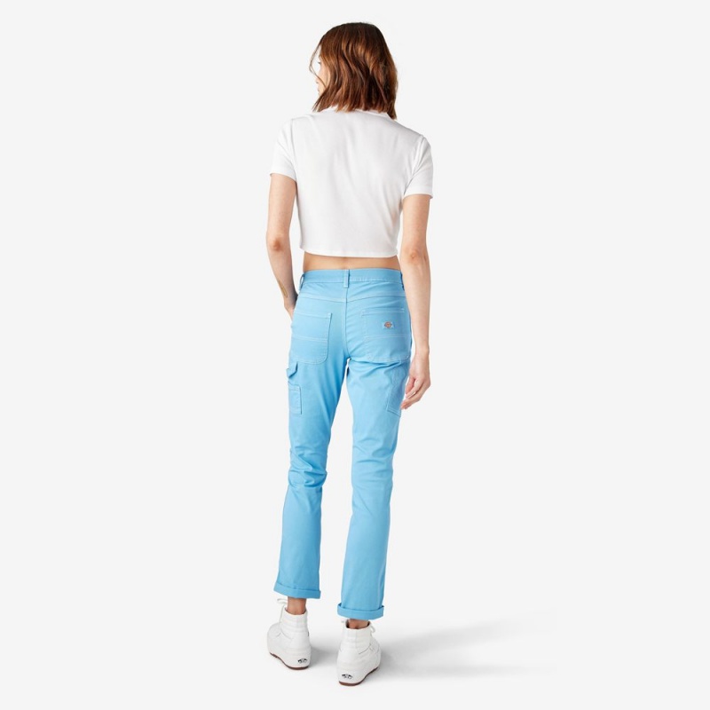 Blue Dickies Slim Straight Fit Roll Hem Carpenter Women's Pants | 534-GUAOJI