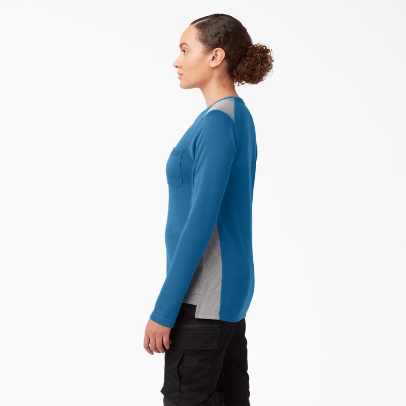 Blue Dickies Temp-iQ® 365 Long Sleeve Pocket Women's T-Shirt | 241-NEIGHL