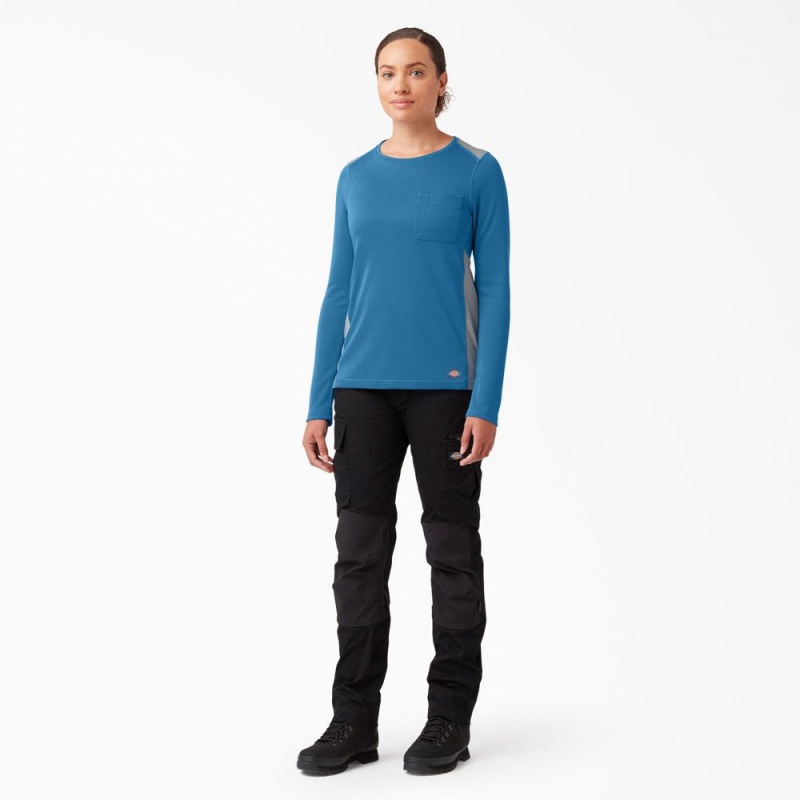 Blue Dickies Temp-iQ® 365 Long Sleeve Pocket Women's T-Shirt | 241-NEIGHL