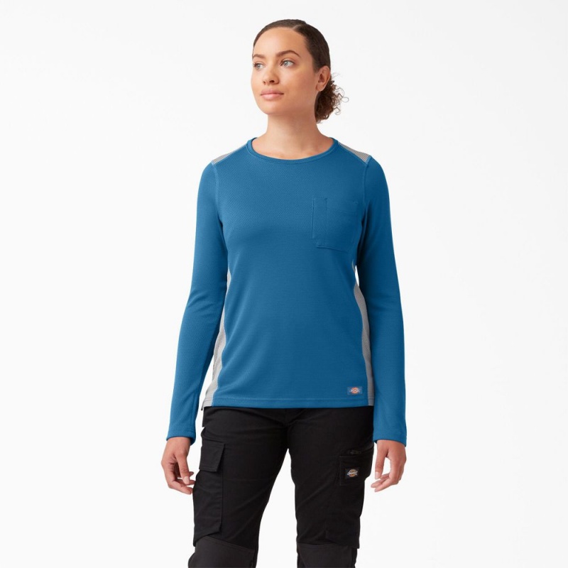 Blue Dickies Temp-iQ® 365 Long Sleeve Pocket Women\'s T-Shirt | 241-NEIGHL