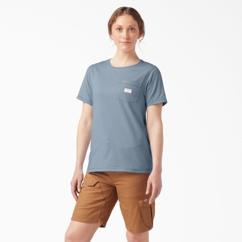 Blue Dickies Traeger x Pocket Women's T-Shirt | 285-KBTXRW