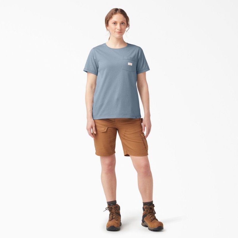 Blue Dickies Traeger x Pocket Women's T-Shirt | 285-KBTXRW