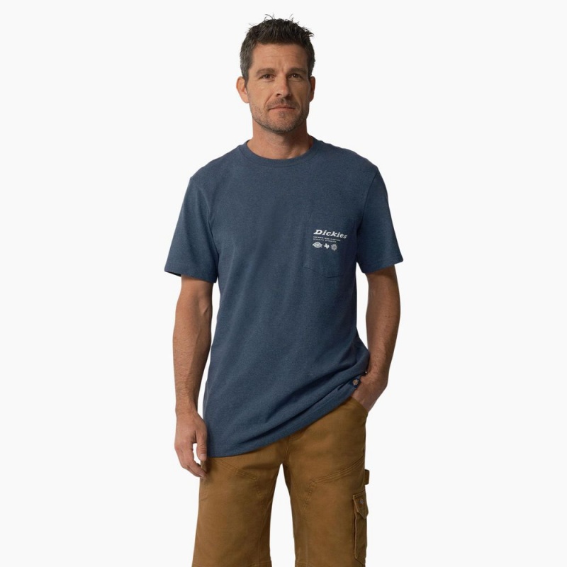 Blue Dickies United By Work Graphic Pocket Men's T-Shirt | 125-ANCXEO