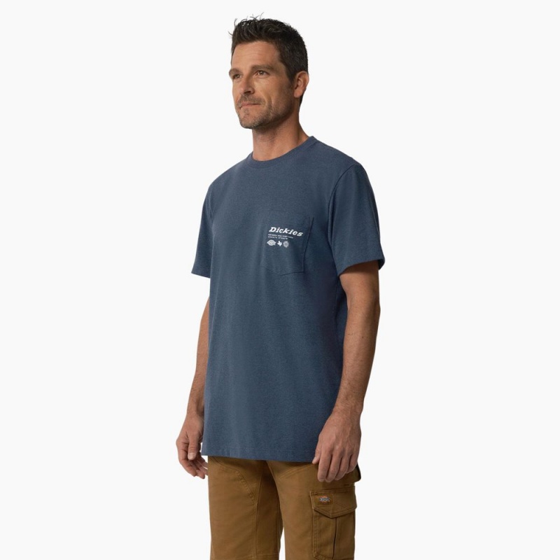 Blue Dickies United By Work Graphic Pocket Men's T-Shirt | 125-ANCXEO