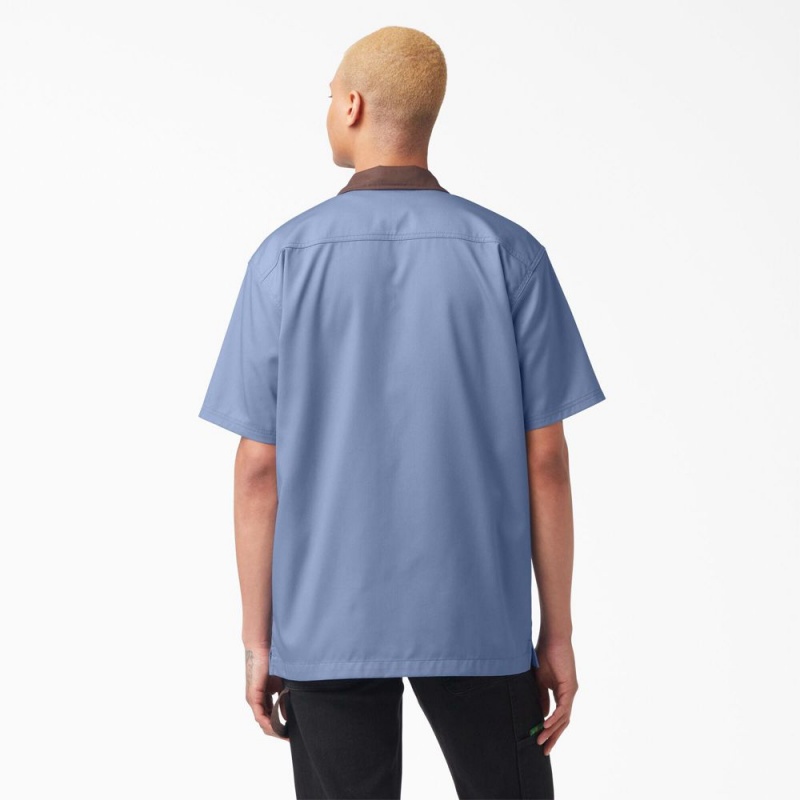 Blue Dickies Vincent Alvarez Block Collar Men's Work Shirts | 567-TPZXGK