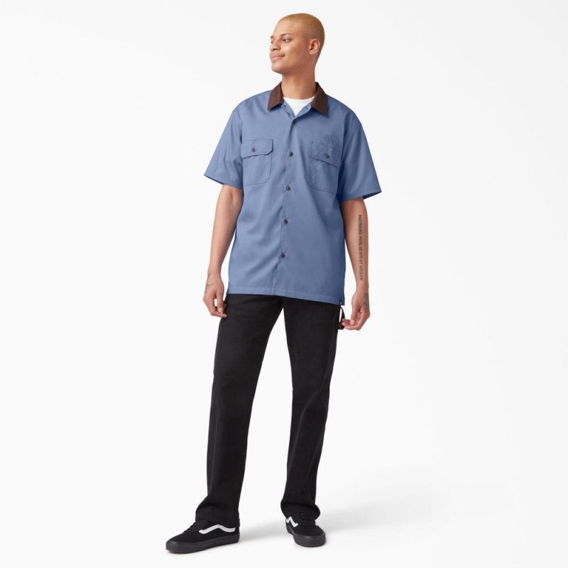 Blue Dickies Vincent Alvarez Block Collar Men's Work Shirts | 567-TPZXGK