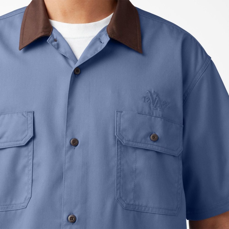 Blue Dickies Vincent Alvarez Block Collar Men's Work Shirts | 567-TPZXGK