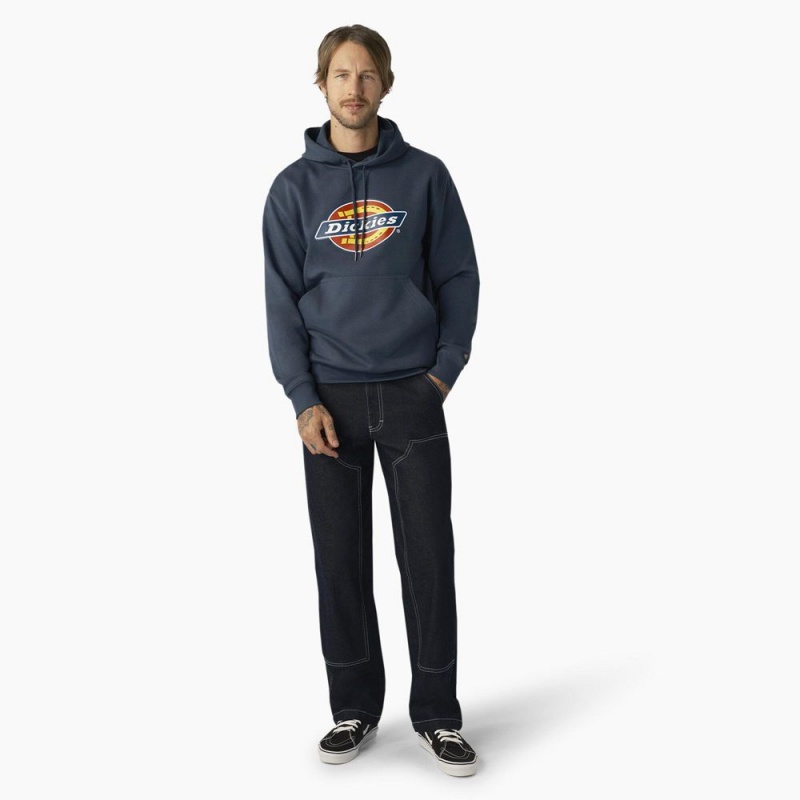 Blue Dickies Water Repellent Logo Men's Hoodie | 784-GHJAZO