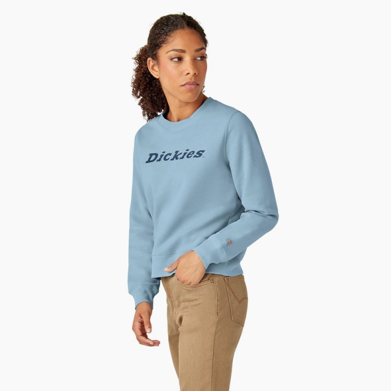 Blue Dickies Water Repellent Logo Women's Sweatshirt | 916-ISERUO