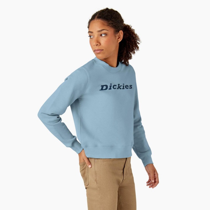 Blue Dickies Water Repellent Logo Women's Sweatshirt | 916-ISERUO