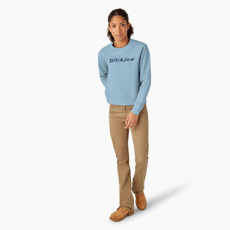 Blue Dickies Water Repellent Logo Women's Sweatshirt | 916-ISERUO