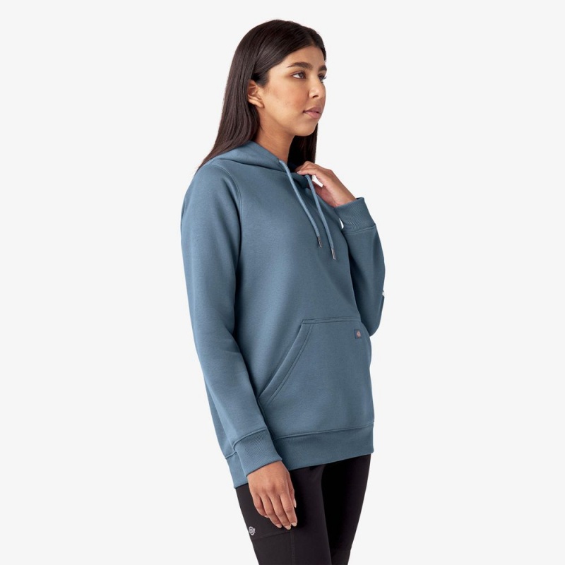 Blue Dickies Water Repellent Sleeve Logo Women's Hoodie | 138-ALJUVF