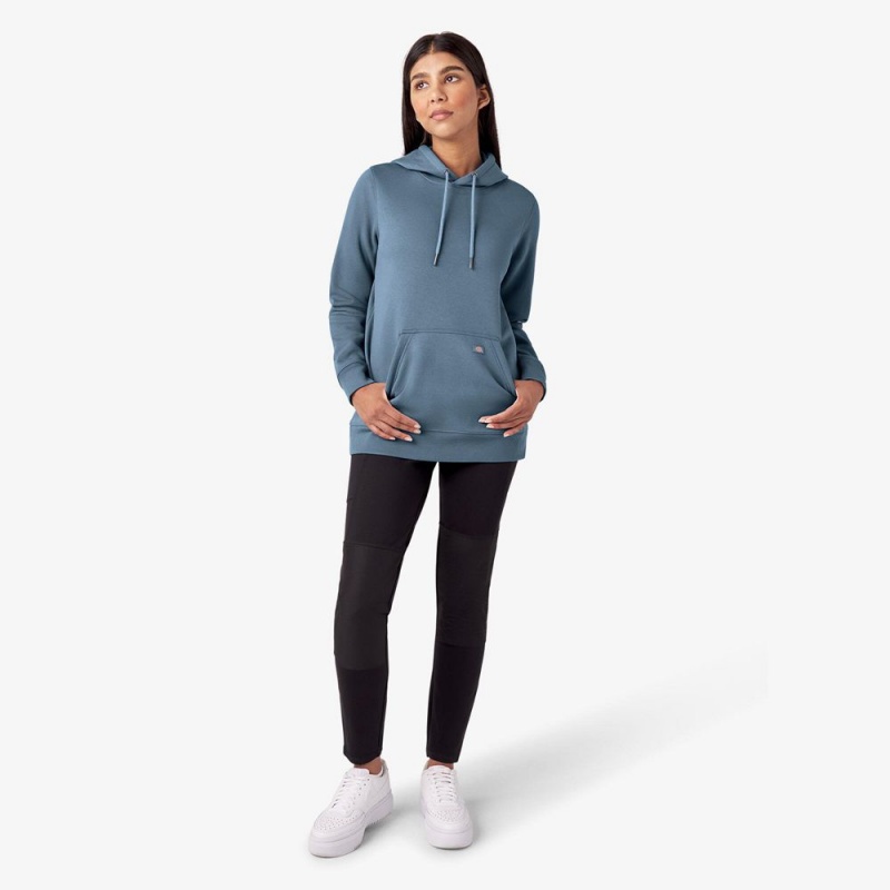 Blue Dickies Water Repellent Sleeve Logo Women's Hoodie | 138-ALJUVF